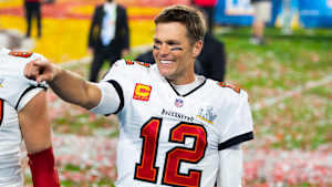 Tom Brady smiles after winning the Super Bowl